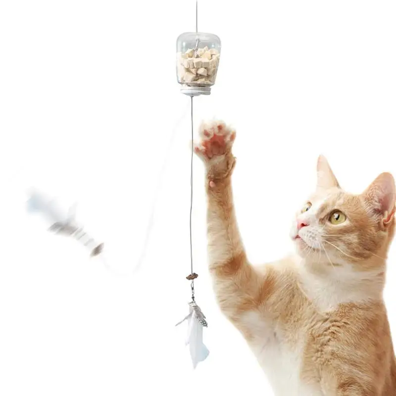 

Cat Toy Interactive Cats Leak Food Feather Toys Hanging Door Scratch Rope Pets Food Feeder Dispenser Kitten Catnip Toy