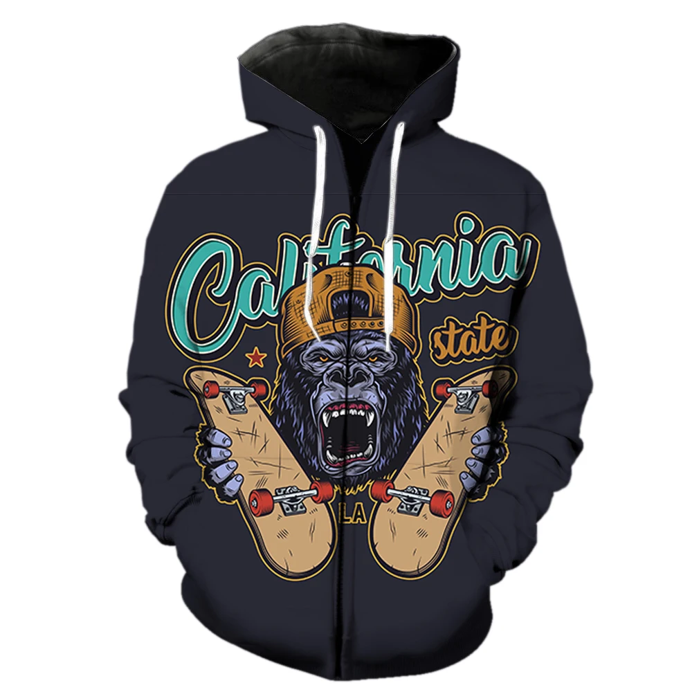 

Cartoon Skateboard Men's Zipper Hoodie Hip Hop With Hood Jackets Tops Cool Sweatshirts Unisex Fashion 3D Printed Streetwear