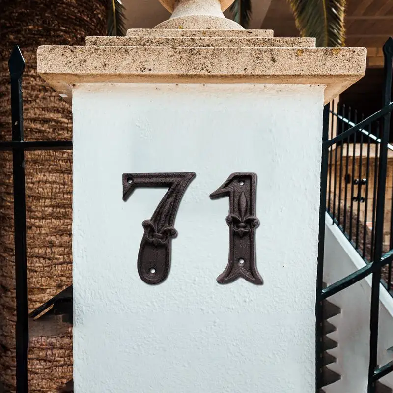 Metal Digital House Number Signs Door Signs House Numbers Number Plate House Wall Plaques Cast Iron Numbers Doorplate Iron Brand Durable DIY Cafe Shop Wall Decor Family Garden Store Gift