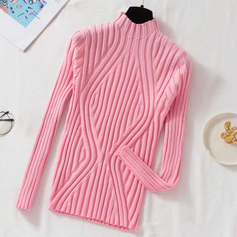 Knitted Sweater Women Pullover 2025 Half Turtleneck Jumper Sweater Autumn Winter Solid Slim Chic Streetwear Long Sleeve Top Y2K 3