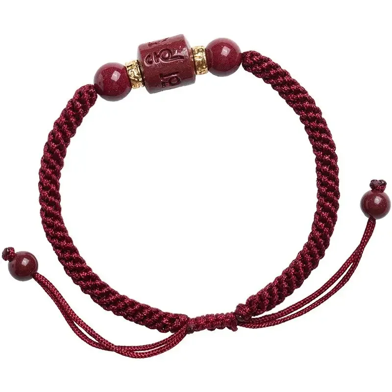 

Cinnabar Six-character True Words Rope Bracelet Female Year Couple Hand-woven Original Stone Male Lucky Beads Attract Wealth