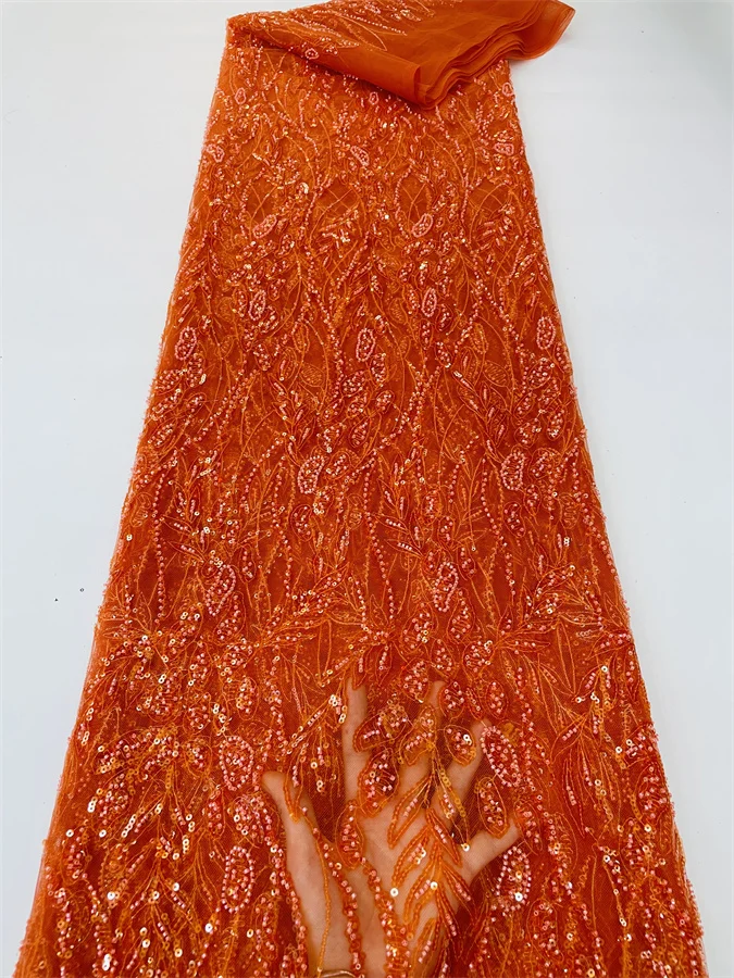 

Orange Nigerian Luxury African Sequins Lace Fabric High Quality Groom Nigerian Wedding Bridal Embroidery French Tulle Lace