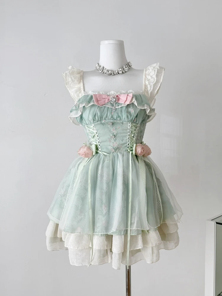 green emerald velvet dress Amazon.com: QJK Kawaii Lolita Fairy Cute Princess Tulle Dress