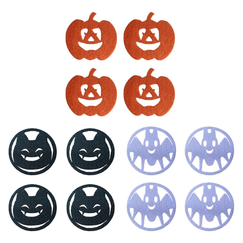 

4Pcs Halloween Drink Pumpkins Felt Cups Holder Pads Mug Plate Coffee Mat