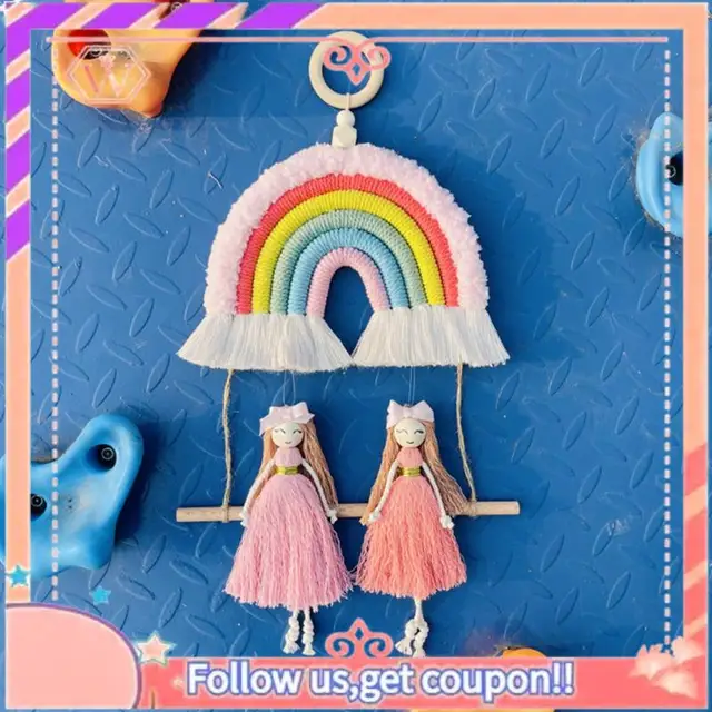 Upgraded Macrame Rainbow Wall Hanging - Bohemian Girls Room Decor