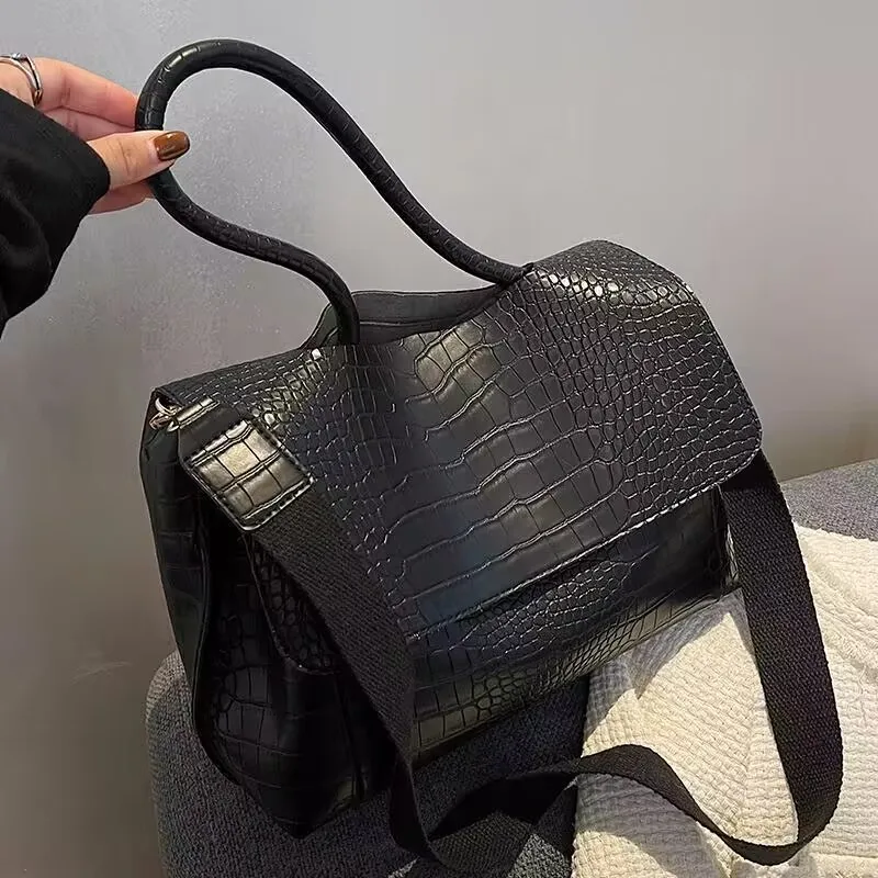 New Vintage Alligator PU Leather Tote Women's Handbags Purses Wide Straps Bag Bags Women Shoulder Crossbody Bags