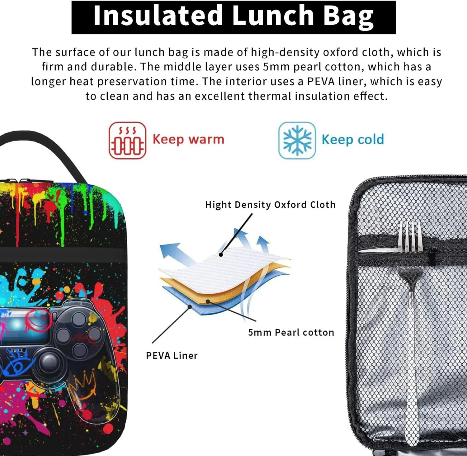 The Pyjama Factory Lunchbox Gaming 'Game Over' - Schiscetta Per Scuola E Tempo Libero, 20x18x9 Cm, Colore Nero