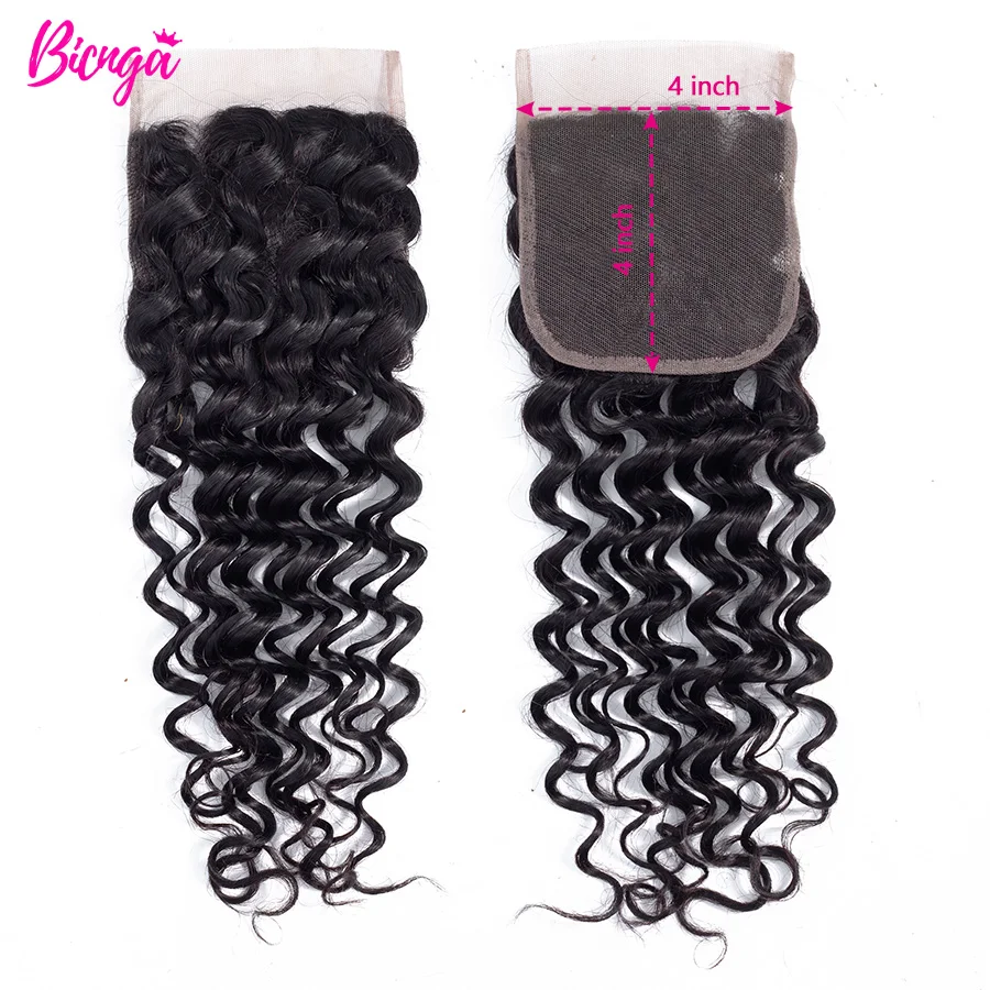 4x4 Transparent Lace Closure Only Brazilian Deep Wave Human Hair 12-24inch Lace Closure Remy Hair for Women 3 Days Delivery