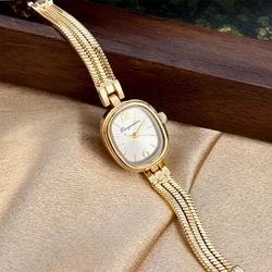 Elegant Gold Ladies' Watch with Oval Bead Face and Fringe Tassel Band (Golden white)