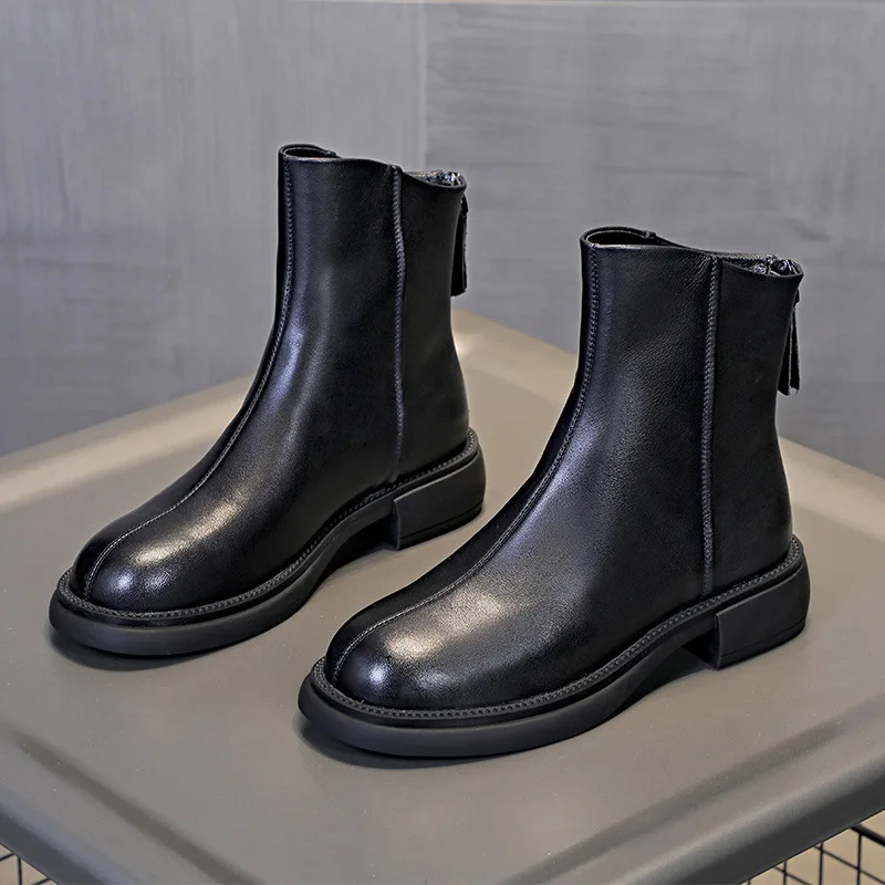 

Brand New Women Boots Autumn Winter Ankle Boots Woman Fashion British Retro Women Short Boots Rear Zipper Leather Boots Ladies
