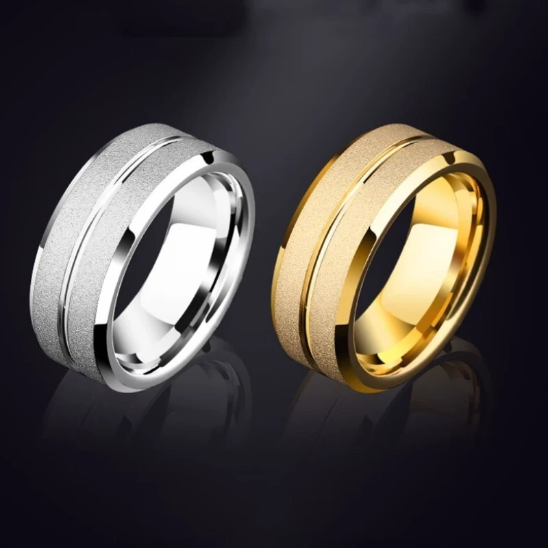 

2023 European and American Cross-border Explosions Stainless Steel Single-line Frosted Couple Titanium Ring Korean Jewelry