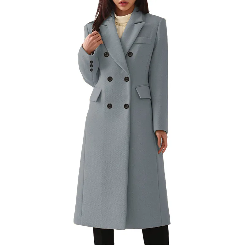 Autumn Winter Ladies Long Trench Coat Jacket Causal Female Women Solid Double-Breasted Woolen Outwear Overcoat Capes Plus Size