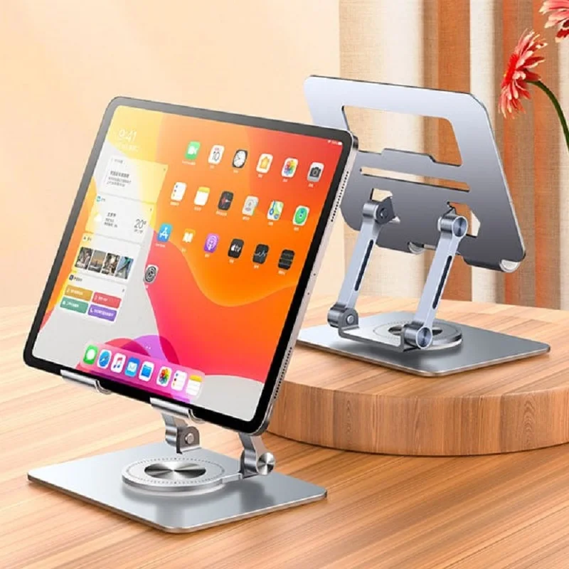 Universal Tablet Stand Foldable for iPad Aluminum Alloy 360° Rotating Reinforced Bracket Height Adjust Also for PC Laptop Stand