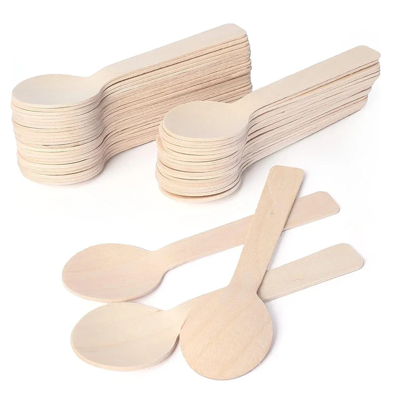 Description Picture 2 of item50/100/200Pcs Mini Wooden Spoons, Disposable Tasting Sampling Spoons, Biodegradable Birchwood Dessert Spoons