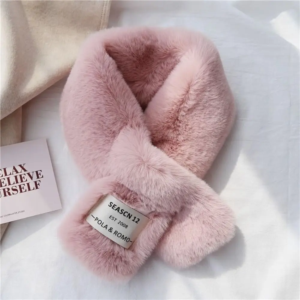 Cute Cross Scarf Thickened Soft Neckerchief Wrap Solid Color Faux Rabbit Fur Scarf Autumn Winter