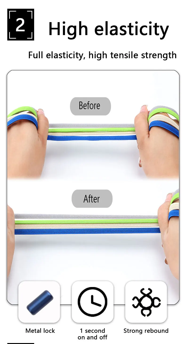Flache, elastische Schnürsenkel für Sneaker, Schnürsenkel ohne Binden, Schnürsenkel für Schuhe, Kinder, Erwachsene, Schnürsenkel ohne Binden, Sportschnürsenkel, Laufschuh-Schnürsenkel. – Detail 4