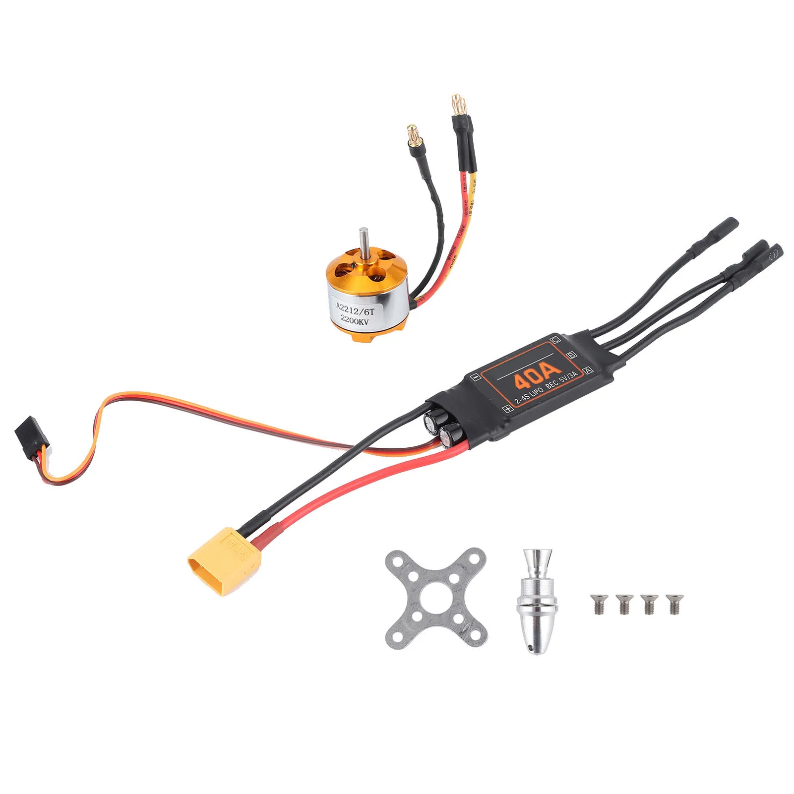 2212 KV2200 Motor + 40A Brushless ESC XT60 RC Motor ESC Set for Drone Helicopter FPV 2212 Brushless 40A
