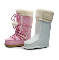 Free Ship Women Snow Boots Warm Plush Comfortable Platform Shoes Lady Lace-up Mid-Calf Pink Boots Non-slip Winter Shoes Booties - Image 6