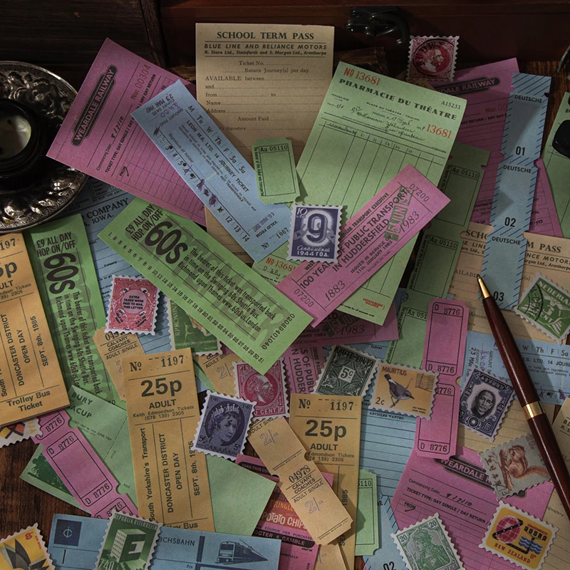 Vintage ticket paper Collage material Decorative Scrapbooking Background paper Diary Album 140 pcs