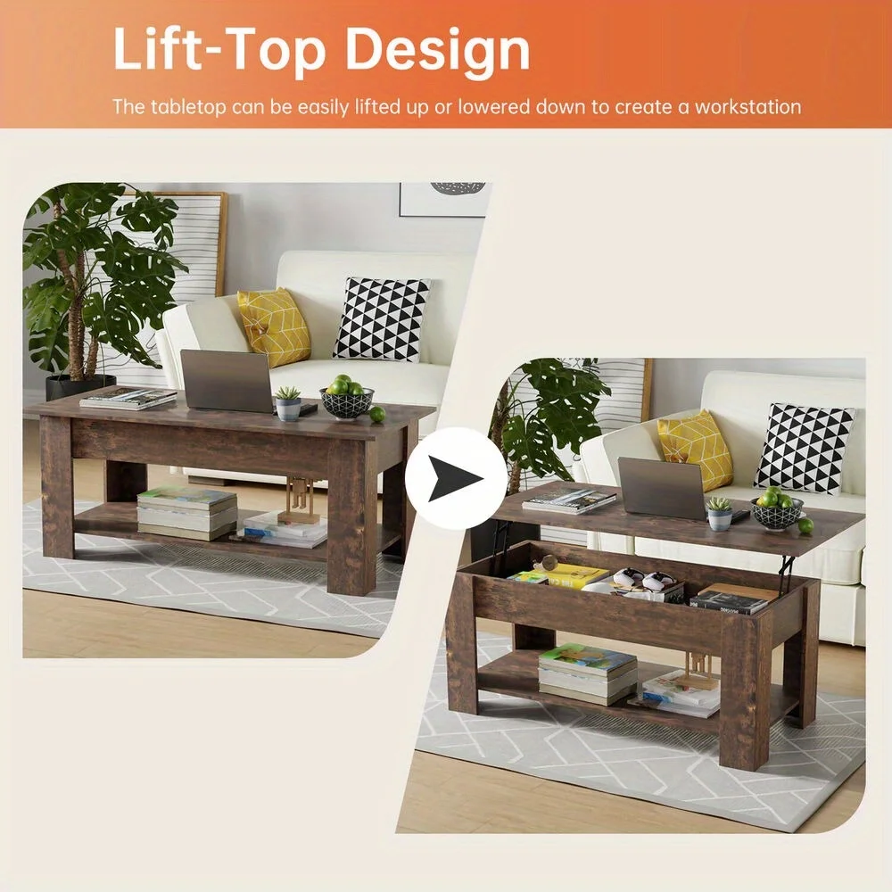 Elevating coffee table with hidden compartment and storage shelf 4