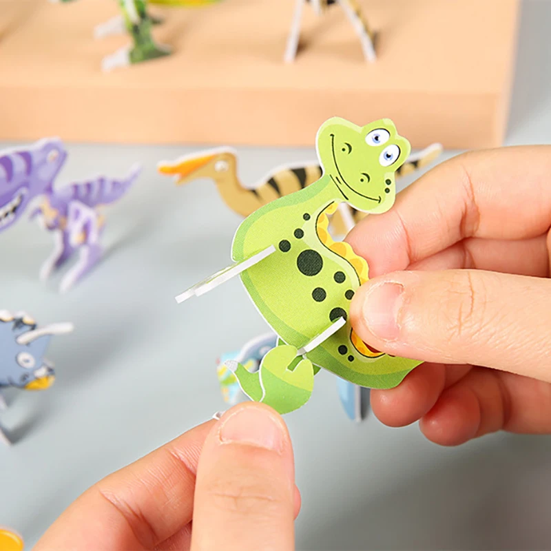 3D Dinosaur Models Jigsaw Puzzles For Kids Beginner Simple Foam Paper Building Block Toddlers Educational DIY Toys