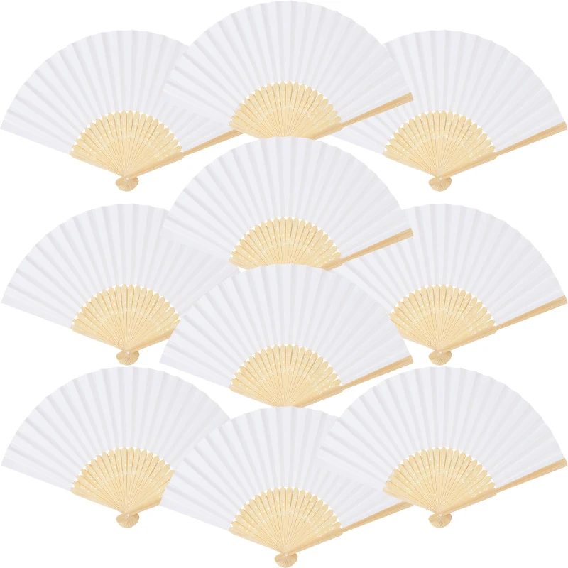 10 stücke Weiß Faltbare Papier Fan Tragbare Chinesische Bambus Fan Hochzeit Geschenke Für Gäste Geburtstag Party Dekoration Kinder Malerei_voghion.com