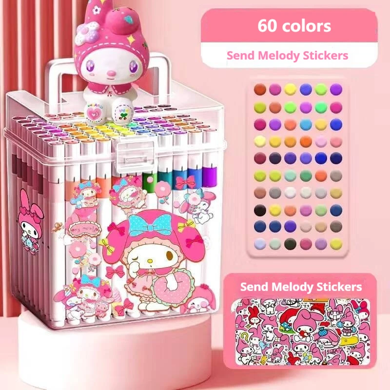 Sanrio Kuromi Cinnamoroll Cartoon Acrylic Marker Students Stackable Children'S Color Pen Paintbrush For Kindergarten Set Gifts 2