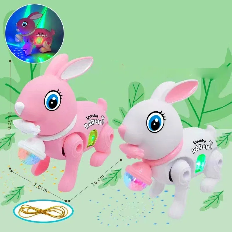 New Cartoon Electronic Walking Rabbit Toy Music Lovely Luminescent with Traction Rope Toys Crawling Toys(color Randomly Sent) 4