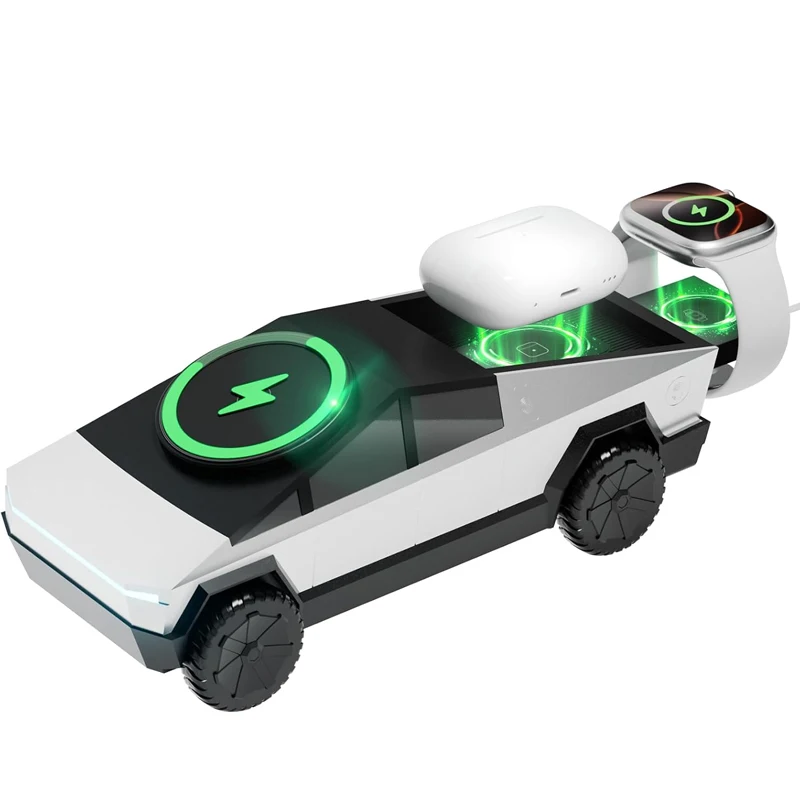 3 in 1 Magnetic Fast Wireless Charger Desktop Cybertruck Phone Stand IPhone 17 16 Pro Max Apple & Samsung Watch Airpods Pro