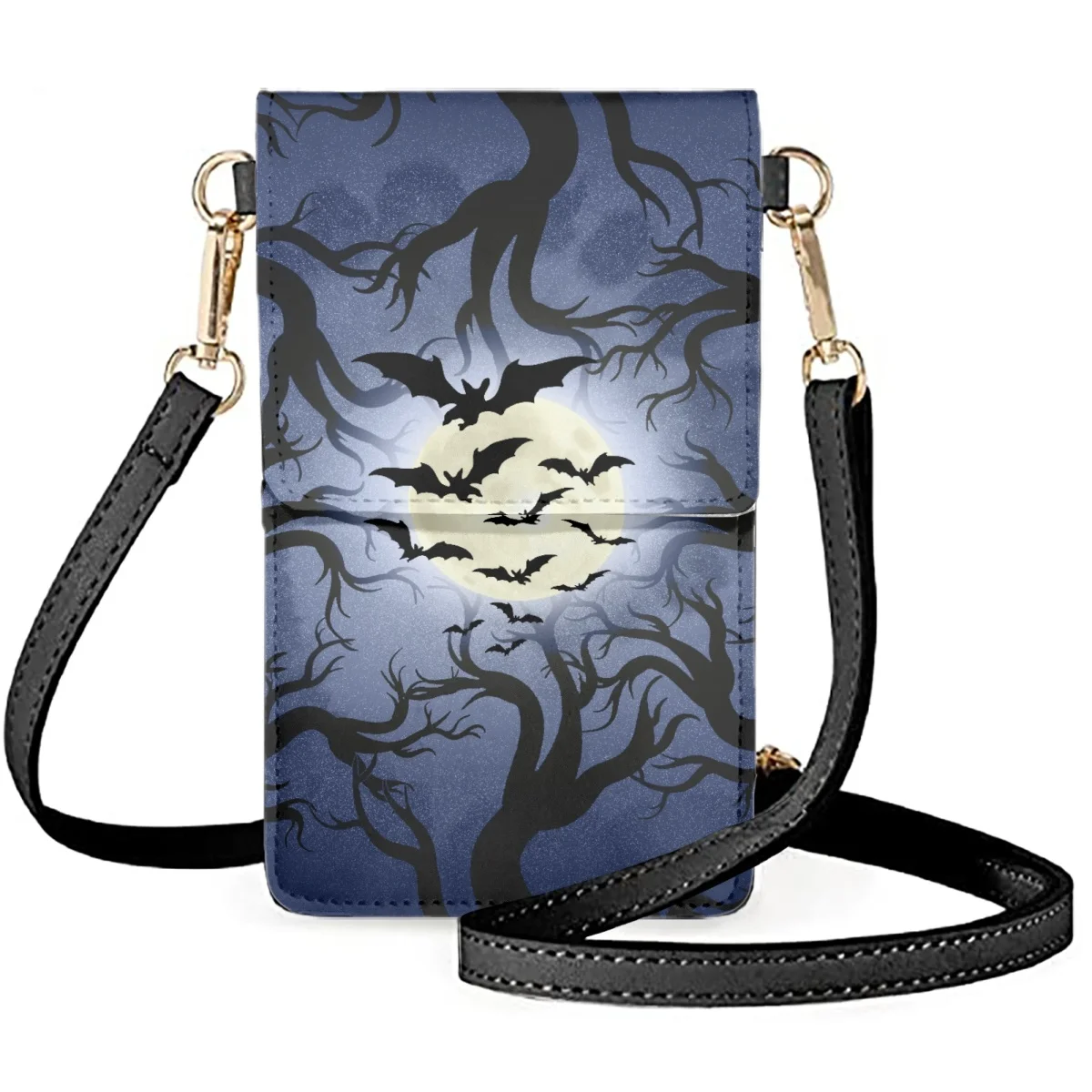 

FORUDESIGNS Mini Fashion Mobile Phone Bag Halloween Bat Print Purses Pouch for Women's Universal One Shoulder CrossBody Bag