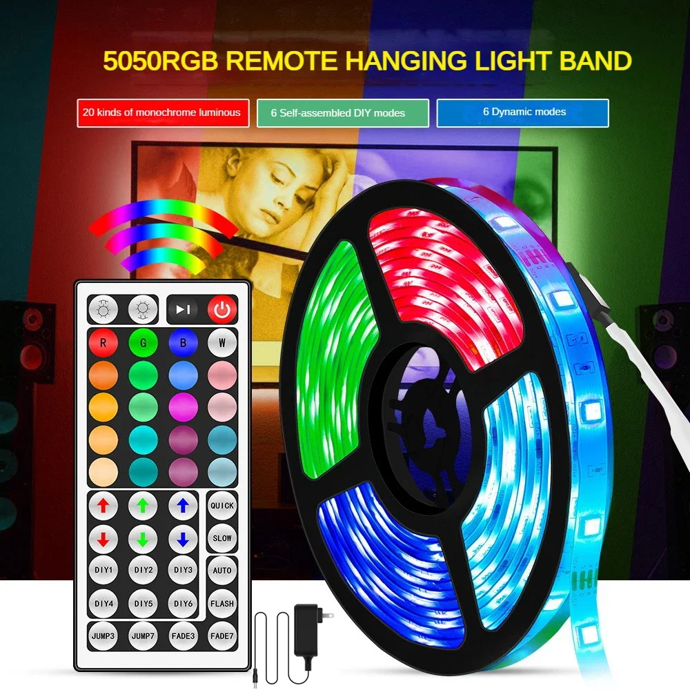

Equipped with Power Pack LED Strip 44 Button Remote Control, Seven Color 5050 Waterproof 12V Neon Light Strip, RGB Light Strip