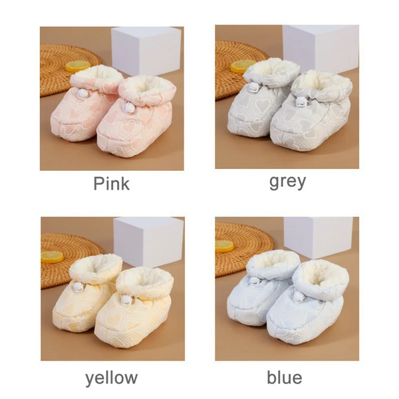 Fleece Baby Booties Warm Cozy Baby Slippers Soft Non-Slip Adjustable Newborn Boots for Boys Girls Winter Shoes Easy to Put on 1