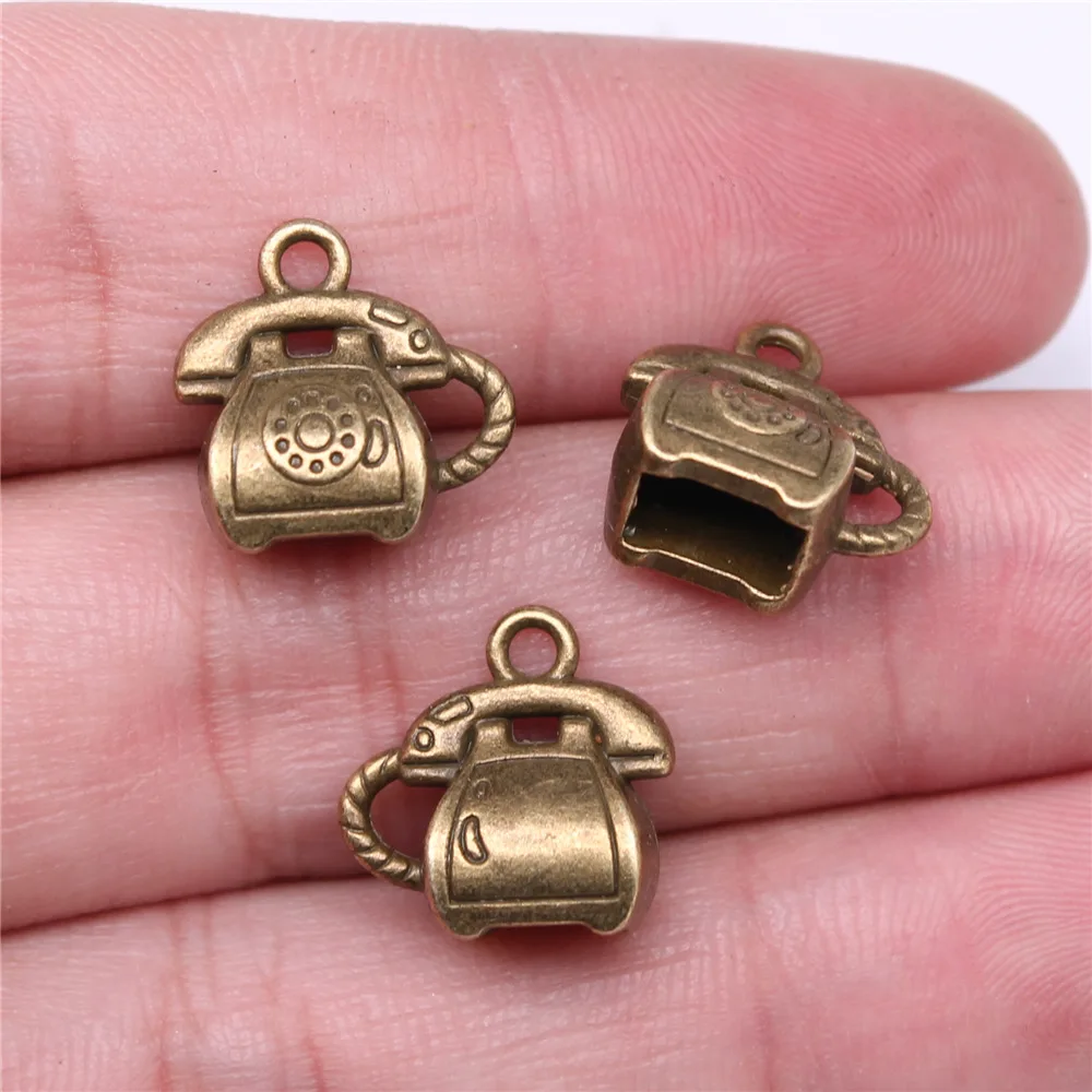 Vintage 3D Zinc Alloy Phone Charms for DIY Jewelry Making, Set of 10