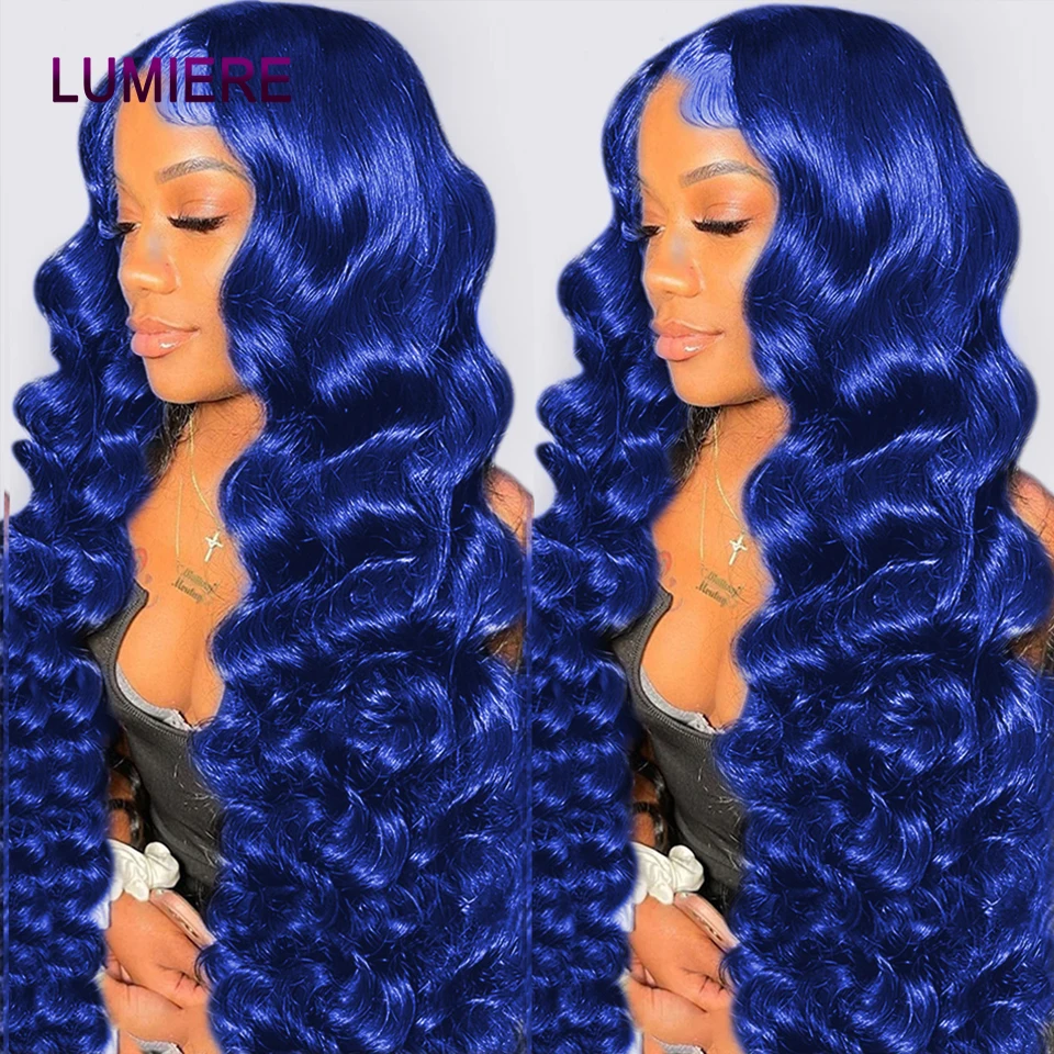 Jade Blue Hair|caroline Blue Ombre Deep Wave Hair Bundles With Hd Lace  Closure