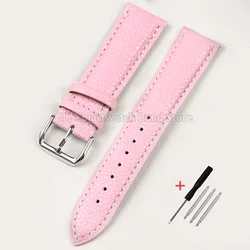 Elegant Soft Leather Watch Strap with Lychee Pattern - Cowhide Bracelet Wristband Accessory - 21mm (Pink)