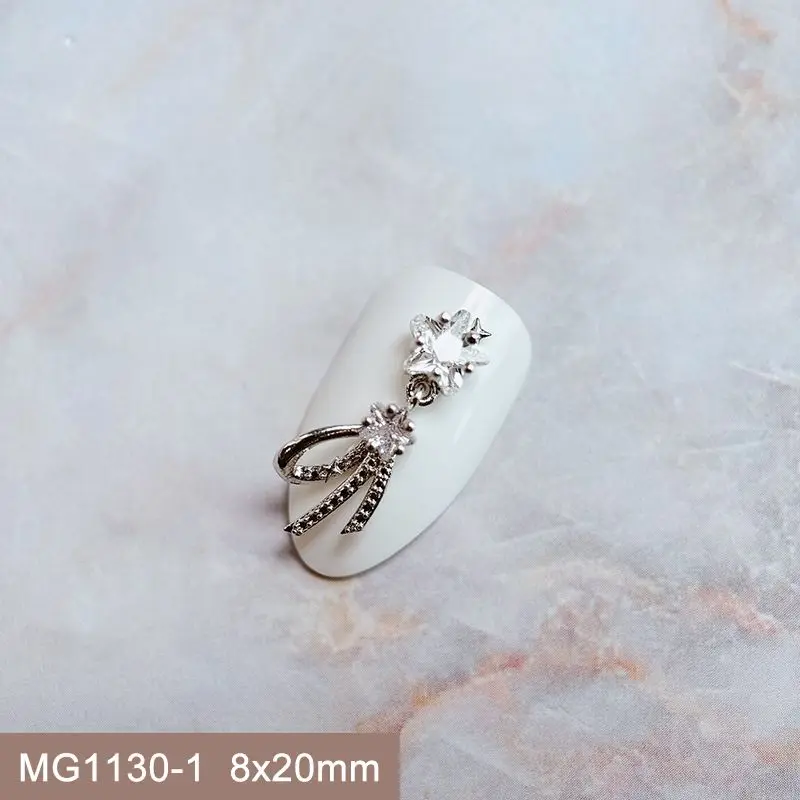 10 teile/los Silber Bogen Mond Stern Quaste Zirkon Kristalle Metall Nägel Schmuck Dekorationen Nail Art Zubehör Charms Teile Lieferungen – Detail 29