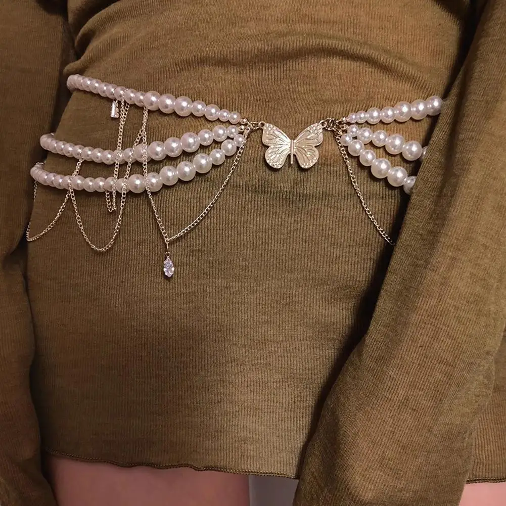 Pearl Waist Chain Belt for Women Retro Fashion Party