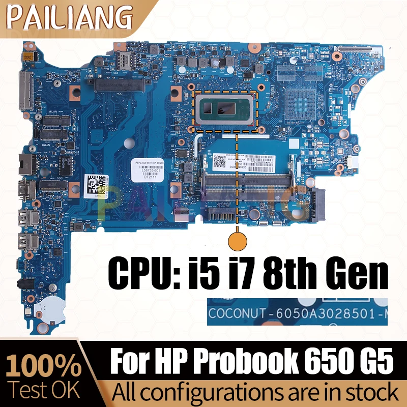 For HP Probook 650 G5 Notebook Mainboard 6050A3028501 i5 i7 8th