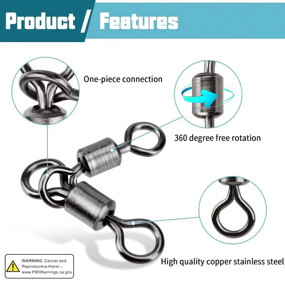 Fishing Connector 25Pcs 3 Way Swivels Soft Bait 360&deg; Fast T Turn Swivel Connecting Ring Tool Tackle Accessories