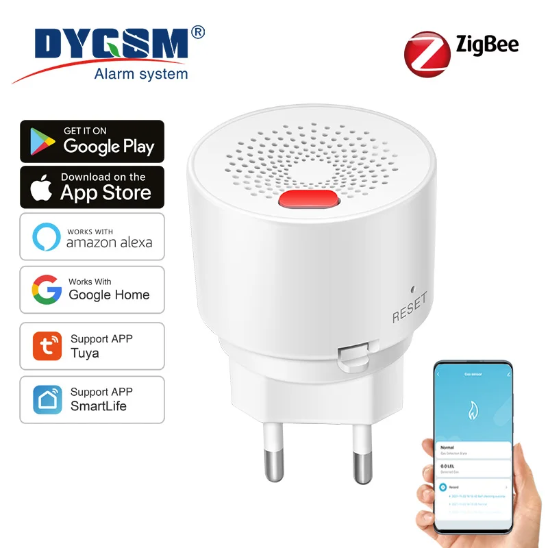 Tuya Smart Zigbee Natural Gas Sensor Combustible Household LPG Gas Leakage Alarm Detector 70dB Sound APP Control Need Zigbee Hub