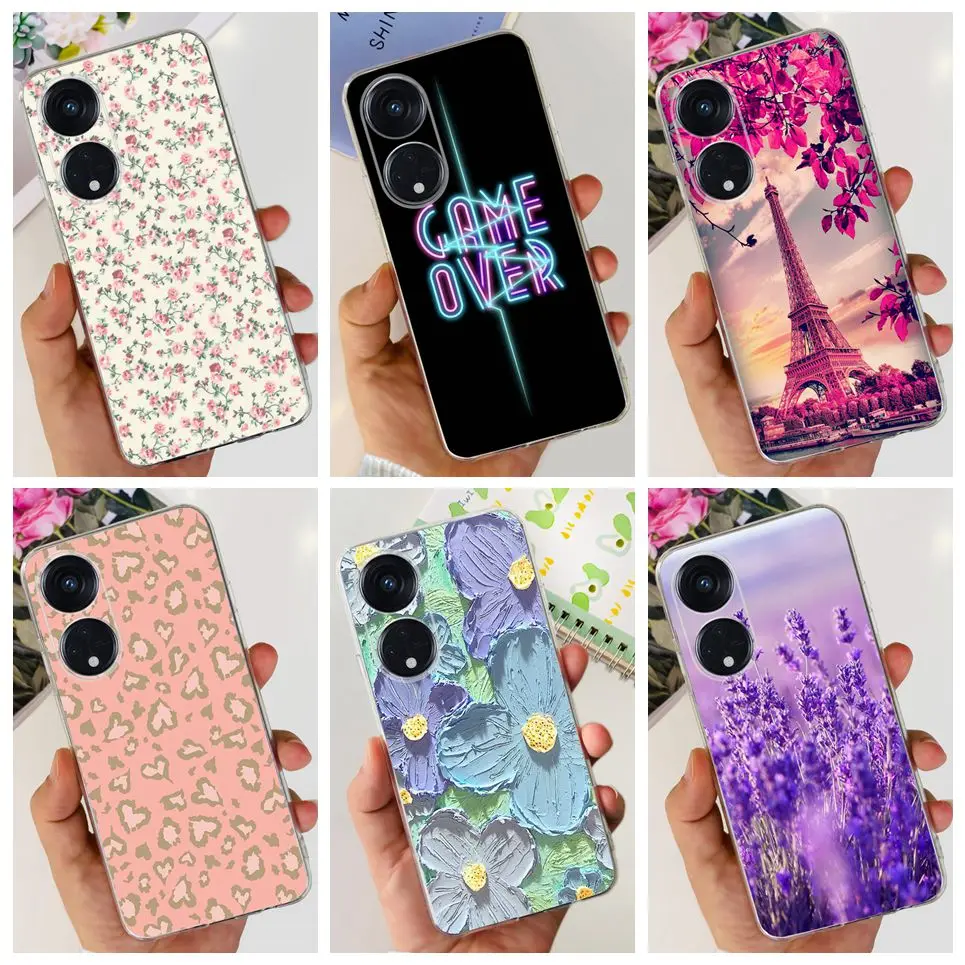 Cover YUXING Con Glitter Per Oppo Reno 8 Lite | Custodia Flessibile Trasparente Con Motivo Floreale | Protezione Antiurto | Viola
