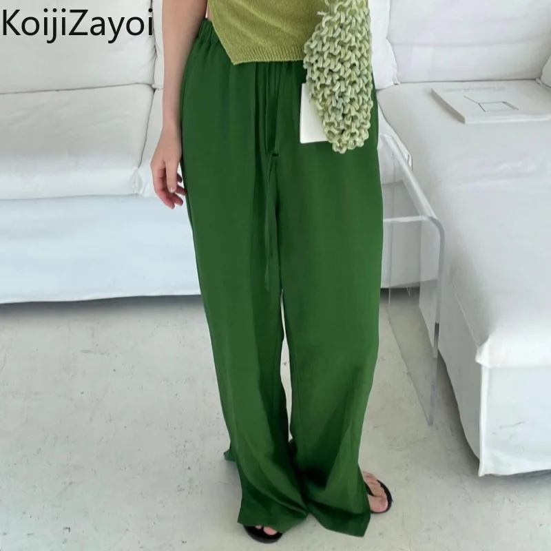 

Koijizayoi Summer Women Thin Long Pants Office Lady High Waist Solid Wide Leg Pants Casual Loose Trousers 2022 Bottom Pantalon