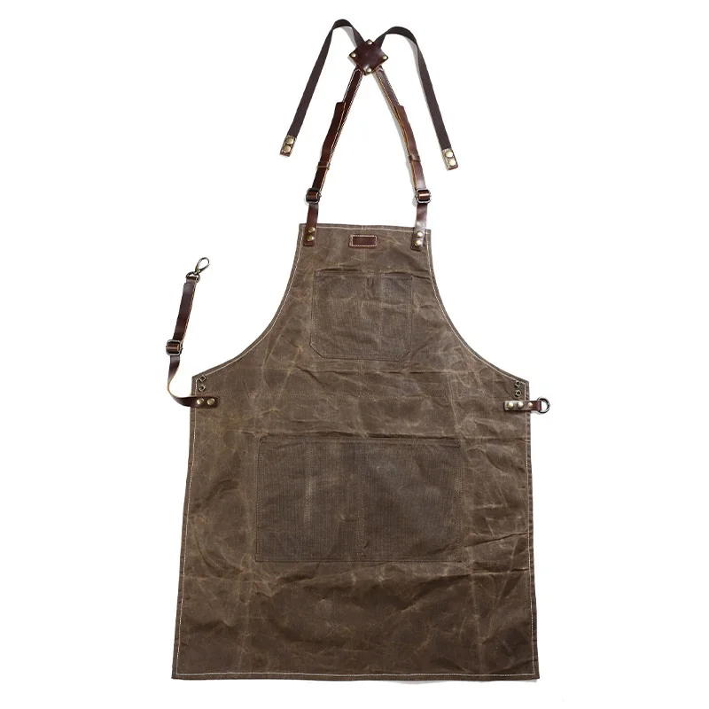 A015 Tool Apron Oil Wax Canvas With Leather Apron Gardening Aprons Tool Barbecue Barber Carpenter Painter Repairman's clothes 3