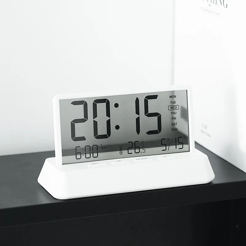 Transparent LED Large Screen Alarm Clock Temperature Date Week 12/24H Snooze Battery Desk Office School Home Decor Bedroom Kids 4