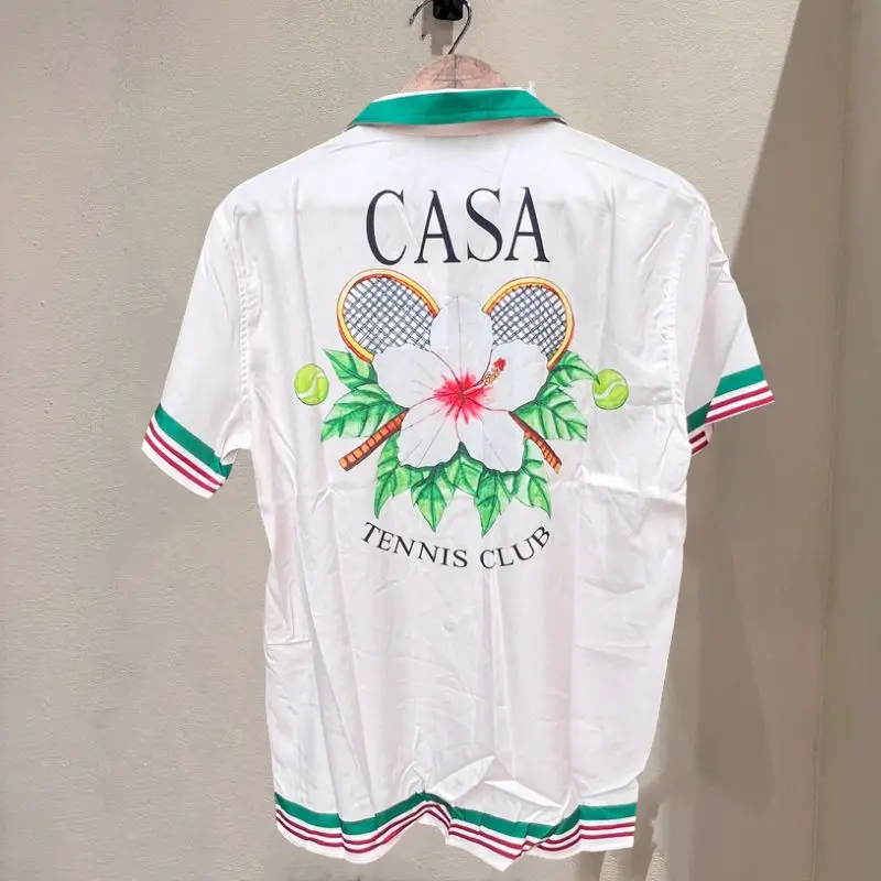 

New Casablanca Shirts Flower Tennis Racquet Letter Print Short Sleeves High Quality 3XL Sports Shirt for Men Women y2k
