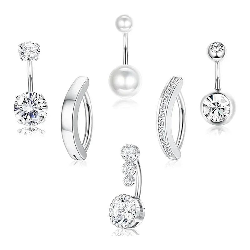 Belly Button Piercings Stainless Steel Zircon Belly Button Piercing Surgical Stainless Steel Pearl Belly Button Ring for Women Sexy Navel Jewelry