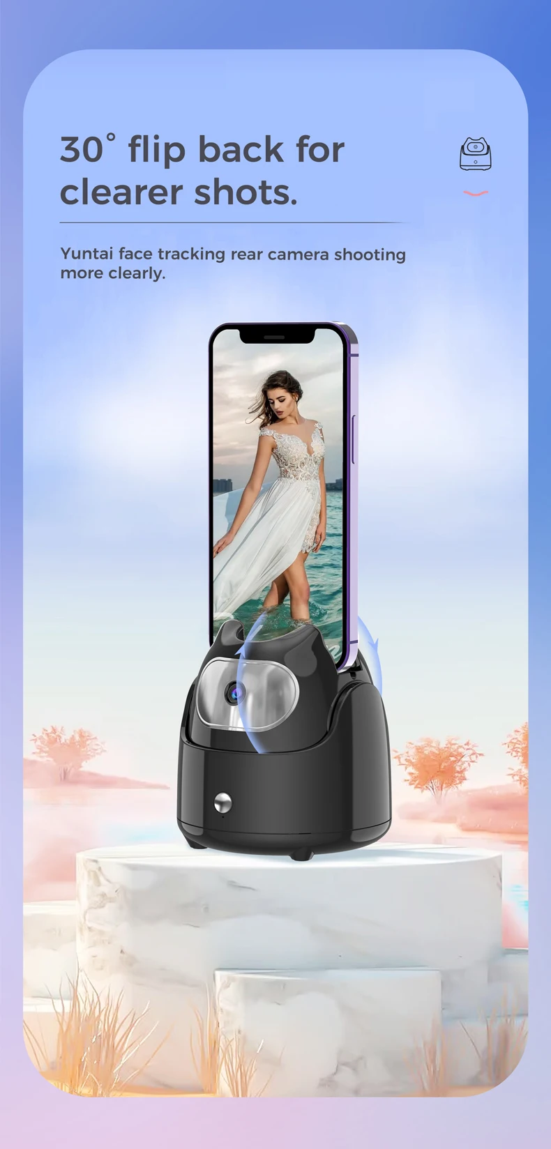 Auto Face Tracking PTZ Phone Holder APP Free AI Face Recognition 360° Rotation Selfie Stand Live Streaming Phone Holder