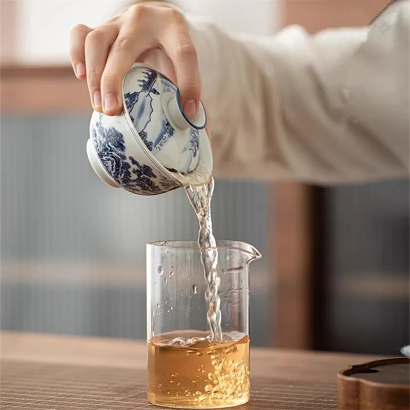 Jingdezhen Blue and White Porcelain Covered Bowl, Large Kung Fu Ceramic Tea Bowl, San Cai Gaiwan Handheld Bowl