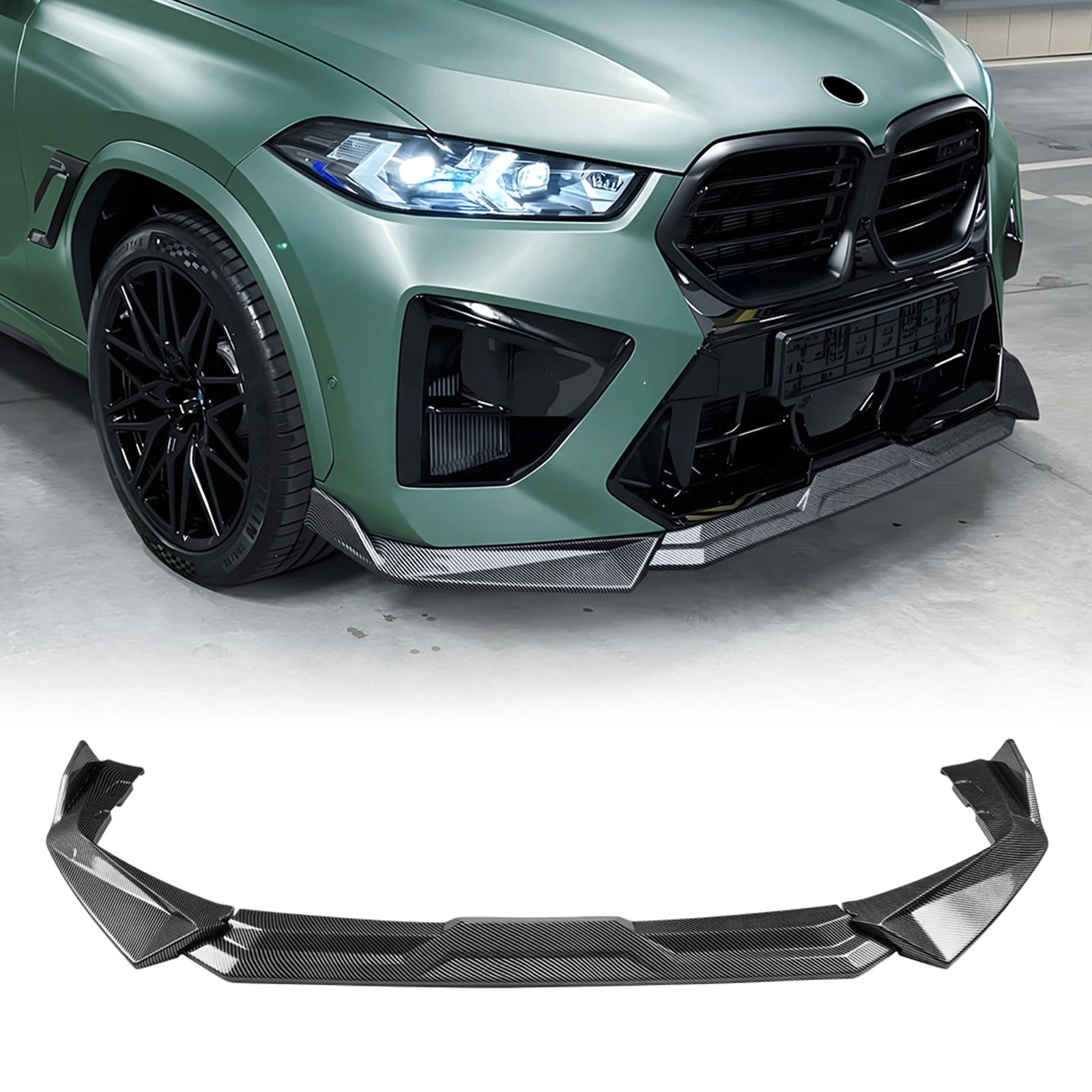 BMW X6M F96 LCI 2024-2026 프론트 범퍼 스포일러 립 카본 파이버 룩/글로스 블랙 로워 스플리터 블레이드 프로텍터 가드 키트