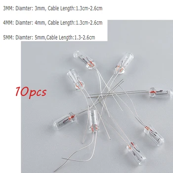 에디슨 백열 필라멘트 라이스 램프 전구, 미니어처 0.07A, 3mm, 4mm, 5mm, 1.5V,3V,6V, 9V,12V, 24V, 10 개